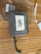 NWT HOBO INTERNATIONAL PRIDE “Granite Gold” leather compact wallet key clip $108