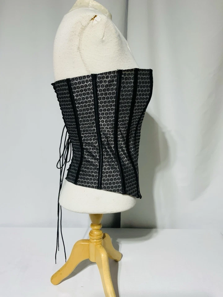 Tesa Classics Bustier Corset Womens Sz 34 Black Silver Boning Lace Zipper - Image 2 of 4