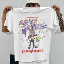 90s Chuck-E-Cheese Birthday Celebration Grail Rare Washed White Mens Large