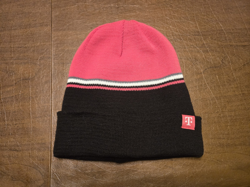 T-Mobile Tuesday Pink & Black T Logo Reversible Polyester Beanie Hat NEW &UNWORN - Picture 1 of 4