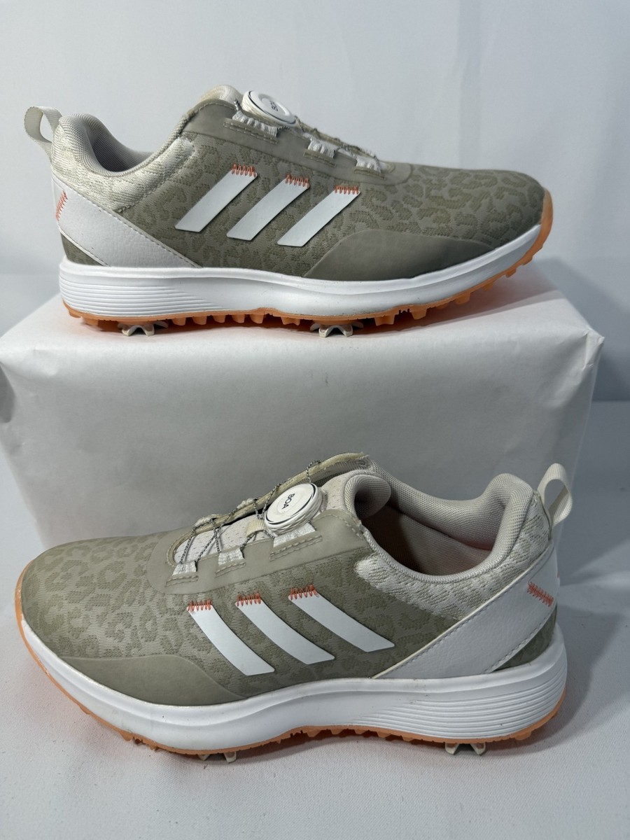 Adidas BOA Golf Shoes Womens 8 Beige Leopard Print Spiked Golf
