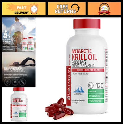 2000mg Antarctic Krill Oil Softgels - Omega-3s EPA DHA, Astaxanthin, Phospholipi