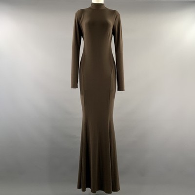 NORMA KAMALI Größe M Brown Polyester Elastan Maxi Lang Kleid
