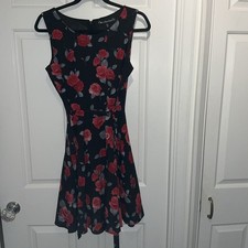 Vintage style black and red floral occasion dress size 12 Mela Loves London 