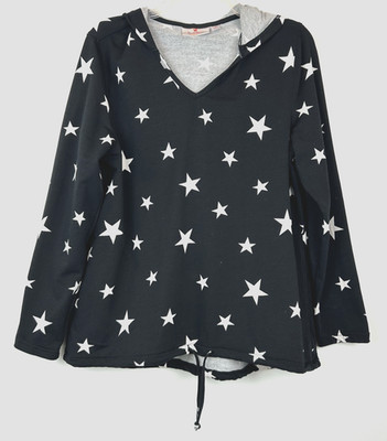 Quacker Factory Hoodie Womans S French Terry Star Bright Black Casual Patriotic
