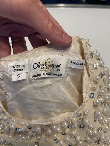 VTG 1980s Oleg Cassini Cream Silk Pearl Beaded And Sequin Blouse Size Small - Picture 21 of 22