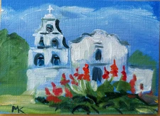 ACEO ORIGINAL oil painting  - Mission San Diego - 2.5x3.5 in artist MK