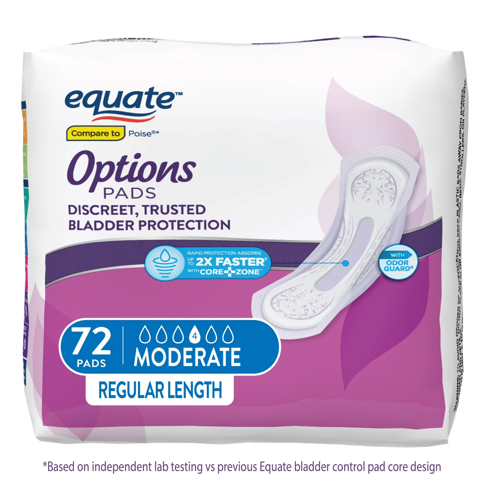 Equate Options Women's Incontinence Pads, Moderate Absorbency, Regular Length (7