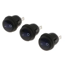 3PCS Blue LED Light 12V Car Auto Boat Round Rocker 3PIN