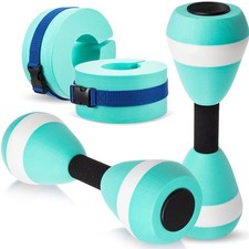 Mint Green 4 Pcs Water Aerobics Set Aquatic Exercise 2 Foam Dumbbells and 2 F...