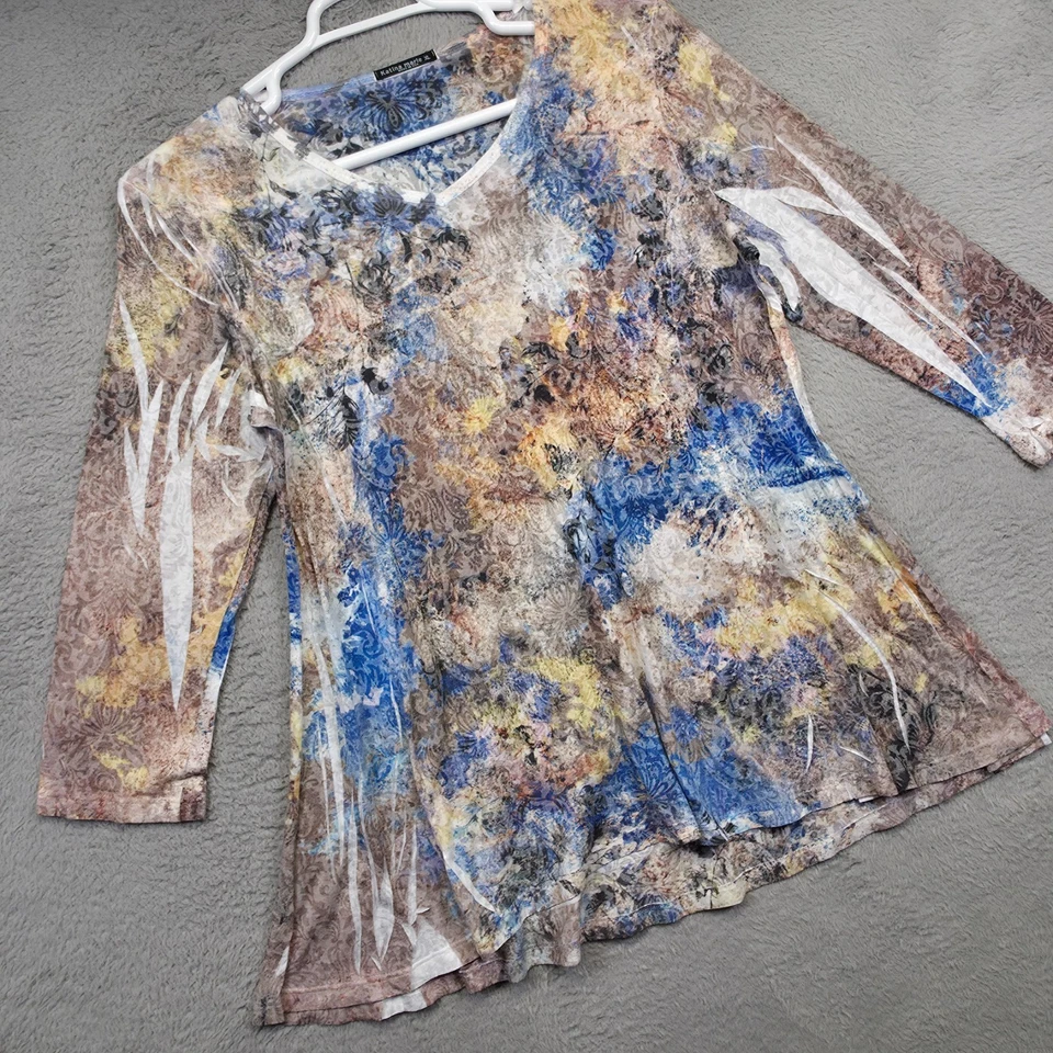 Katina Marie Top 女式 XL 佩斯利童话波西米亚艺术流畅束腰外衣复古美国 — 第 2/4 张图片
