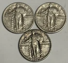 Fine/VF 1927-P 1928-P 1929-P Standing Liberty Quarters, U.S. 25c Coins Set Lot
