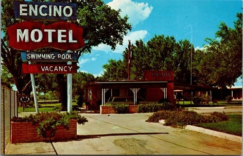 Encino Motel Pleasanton TX Highway 281 Neon Sign Vintage Postcard