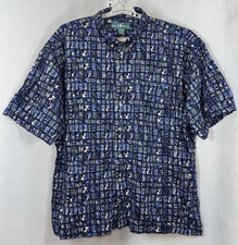 Big Dogs Hawaiian Shirt Men 2X Blue Square Dog Cotton Button Up x108