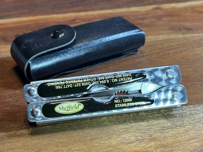VINTAGE Sheffield 12000 Multi Tool Fish Knife  Scaler Pliers Great Neck Saw MFG