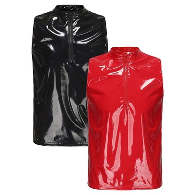 Herren Hoodies Latex Kapuzenshirts PU Leder Party Sommer Freizeit Tank Tops Top