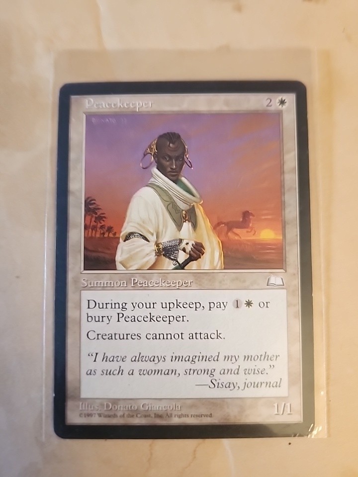 Peacekeeper white rare creature card Magic The Gathering Weatherlight set 1997.