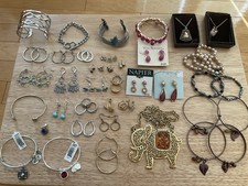 Costume Jewelry Lot 45 Pieces Rings Necklaces Bracelets Earrings Pierced