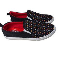 Disney Mickey Mouse Men's Slip On Sneakers Black Red Canvas Print Shoe Size 13