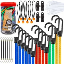 Cartman 32-Piece Bungee Cord Set with Hooks, Ball Ties & Tarp Clips Assortment