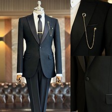 Single Breasted Business Men Suits Regular Fit Wedding Groom Tuxedos Peak Lapel