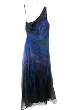 Rene Ruiz Organza Gown Maxi One-Shoulder Chiffon Blue Size 2 *READ FLAW*
