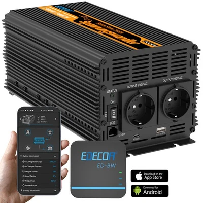 EDECOA WiFi APP Onduleur 12V 230V 1500W Convertisseur Onde Sinusoïdale Pure V5.0 - Photo 1/4