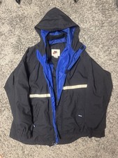 Nike Men's Black Blue Windbreaker Jacket Hooded Full-Zip Nylon Size L vintage 90