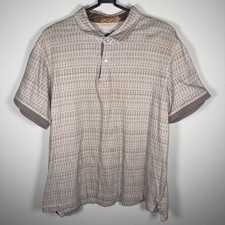 Robert Graham Short Sleeve Polo Shirt Classic Men L Beige Woven Geometric Golf