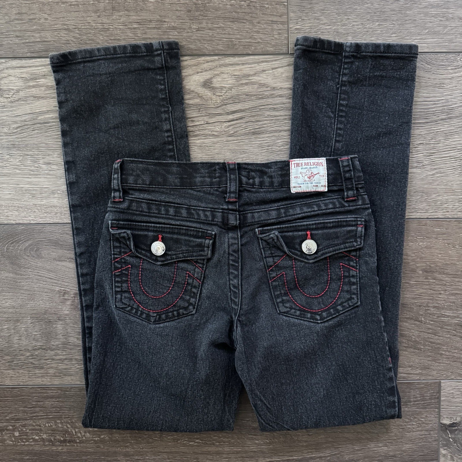 black & red denim girls mid rise straight jeans true religion