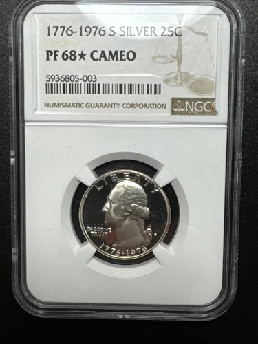 1976-S Silver Washington Bicentennial Quarter NGC PF68* STAR Cameo Proof.