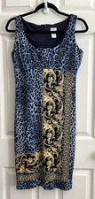CACHE Vintage Y2K Faux Corset Empire Waist Leapord Baroque Jersey Dress Sz 6