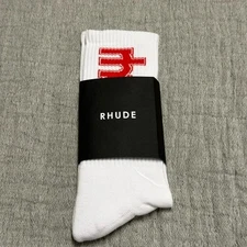 *NEW* RHUDE White and Red Ski Club Casual Leisure Middle Tube Cotton Socks Gift