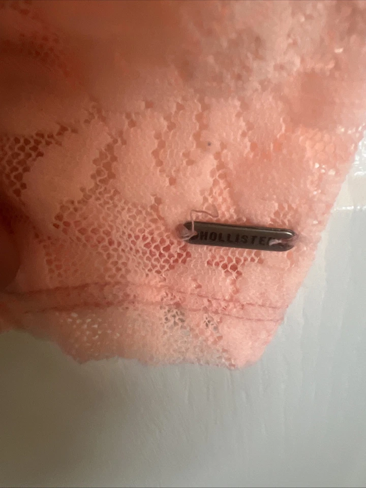 VINTAGE Hollister Mini Dress Cap Sleeves Peach Lace Overlay Cotton Blend S - Image 4 of 4