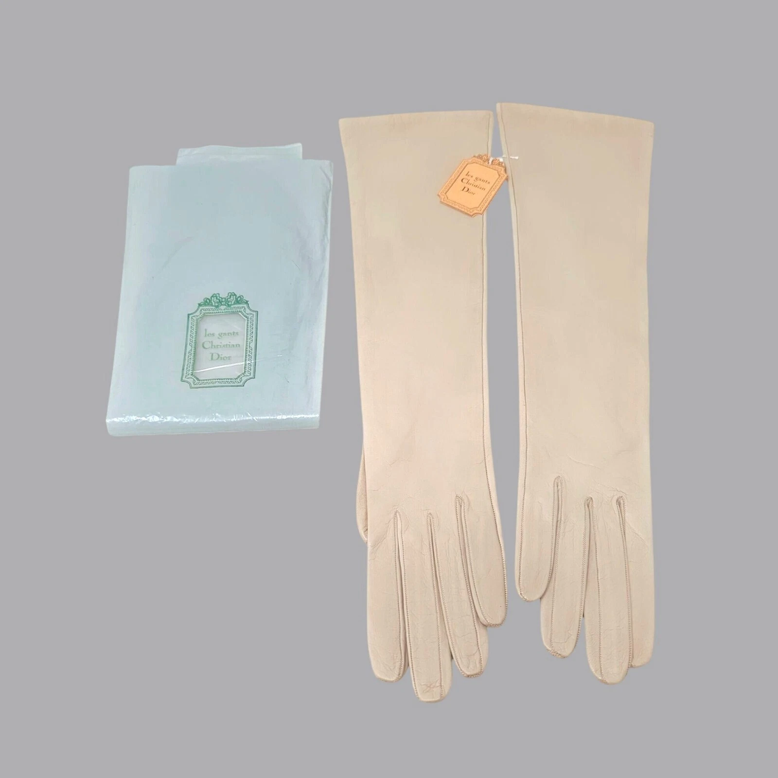 Gants cuir beige vintage Dior petit coude France