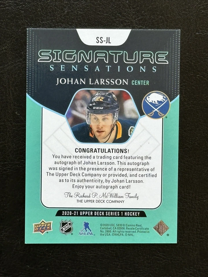 Johan Larsson 2020-21 UD Signature Sensations SS-JL Autograph. - Image 2 of 2