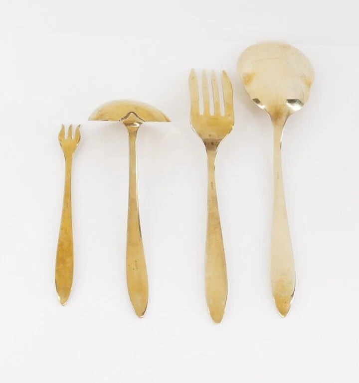 4 Pc DiRiGOLD DiRiLYTE GOLD WARE REGAL SERViNG SPOON LADLE MEAT & OLiVE FORK LOT - Image 4 of 4