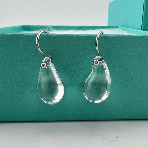 RARE Tiffany & Co. Platinum Crystal Teardrop Earrings Elsa Peretti - Image 2 of 4