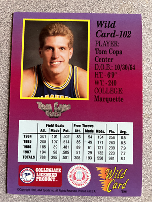 1991-92 Wild Card Tom Copa 5 Stripe Rookie Card #102 Marquette | eBay