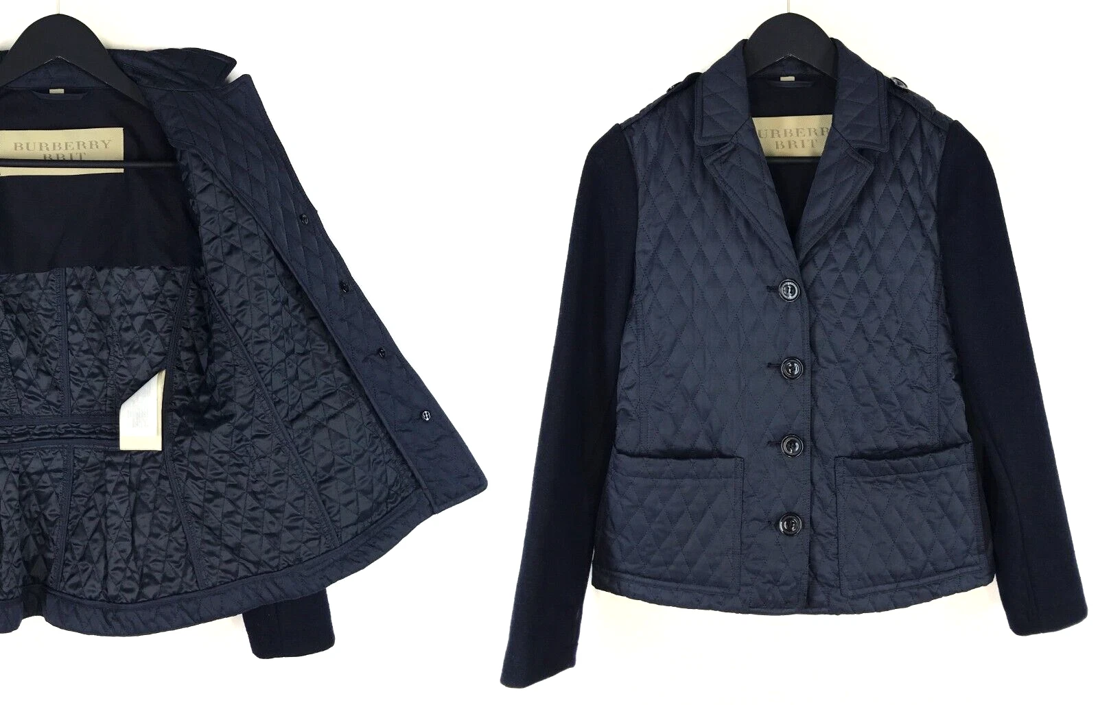Giacca trapuntata donna Burberry Brit blu navy bottoni blazer cappotto sportivo taglia L