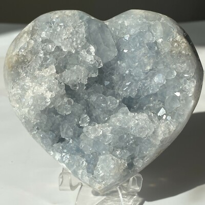 912g Natural Druzy Celestite Heart Cluster Crystal Quartz Stone Sphere Healing