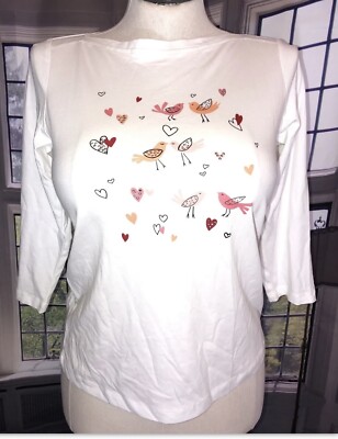 Christopher & Banks PxL NWT Birds of a Feather Graphic Shirt Pullover Ivory