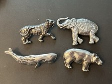 Lot Of 4 @1995 Metal Pieces Animals Tiger Elephant Sperm Whale Hippo Crafts