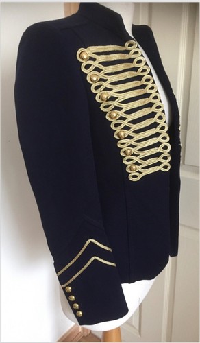 Zara Navy & Gold Braid Embroidered Military Inspired Jacket Blazer Size S - Picture 9 of 24