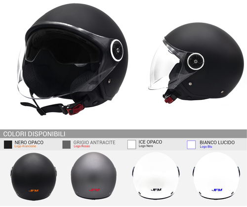 Casco Demi Jet OMOLOGATO per Moto e Scooter JFM con logo Doppia Visiera |  eBay