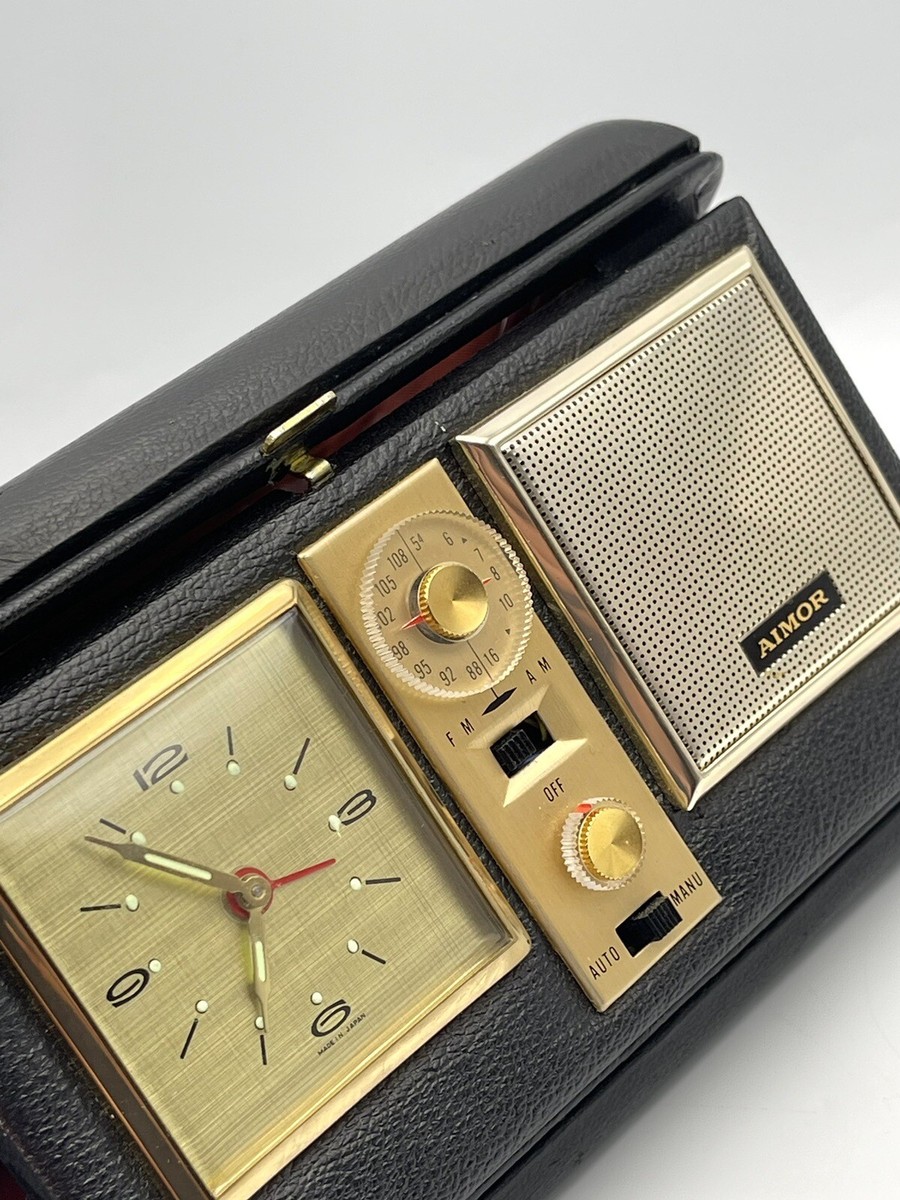 Vintage AIMOR Travel Alarm Clock Radio TCR-68FM Genuine Leather