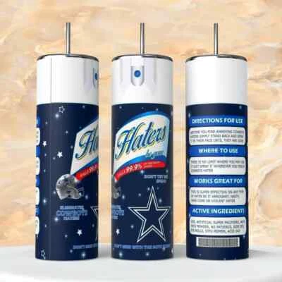 PENTHOUSE BEAUTY DALLAS COWBOYS HATERS BE GONE SPRAY 20 OZ STAINLESS STEEL TUMBLER CUP +LID STRAW