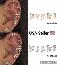 New 5pc Gold Silver Color Metal Ear Cuff Non-Piercing Ear Clips Earrings Jewelry