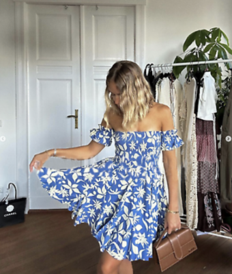 NWT Zara Blue/White Floral Printed Short Dress 4786/267
