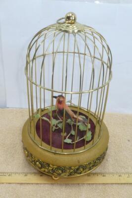Vintage Singing Bird In Cage Mechanical Wind Up Music Box !